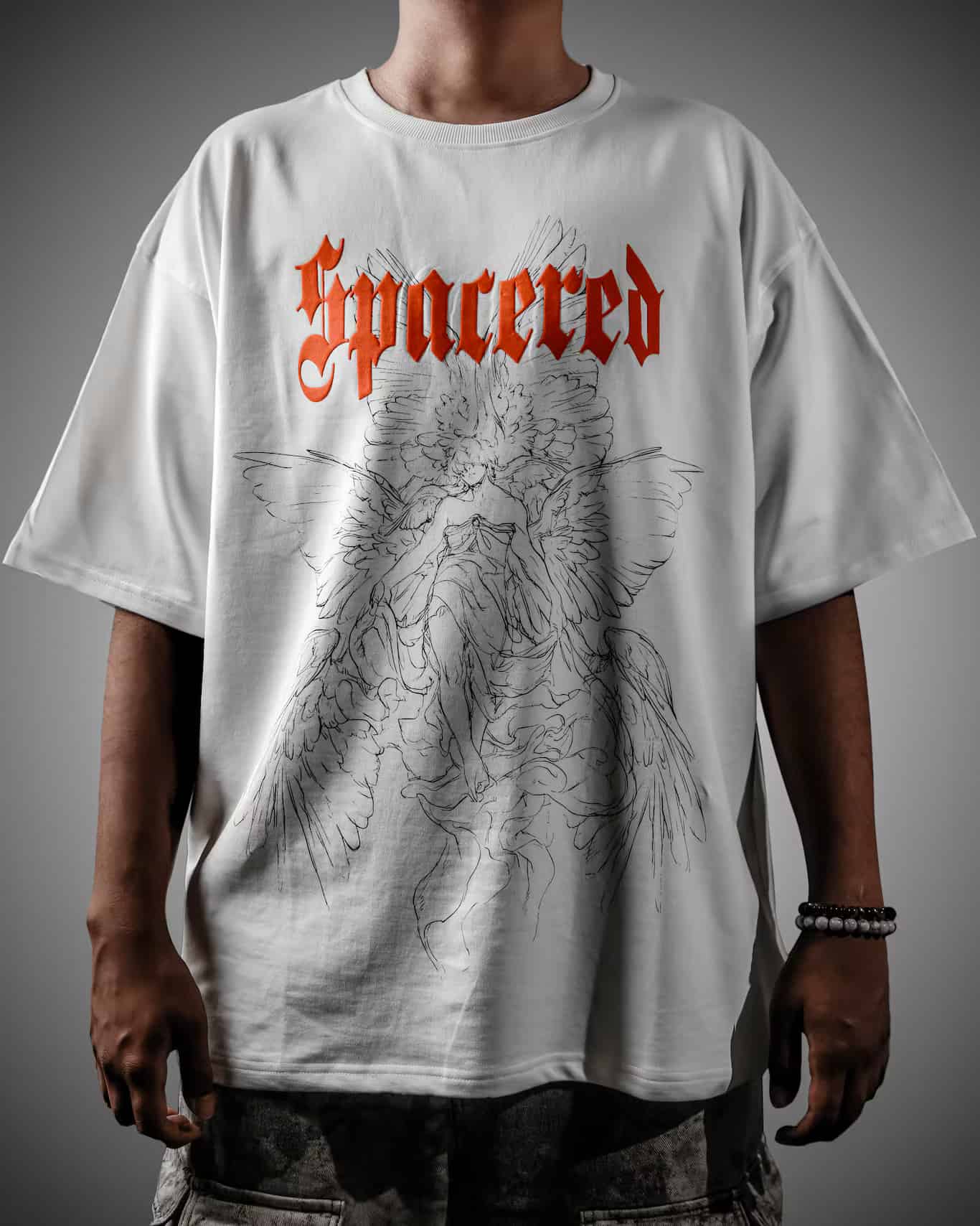 Man wearing the Spacered Orion t-shirt